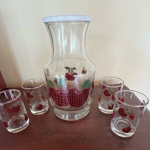 Vintage 1996 Anchor Hocking Applejack Juice Set Lidded Carafe 4 Glasses Open Box